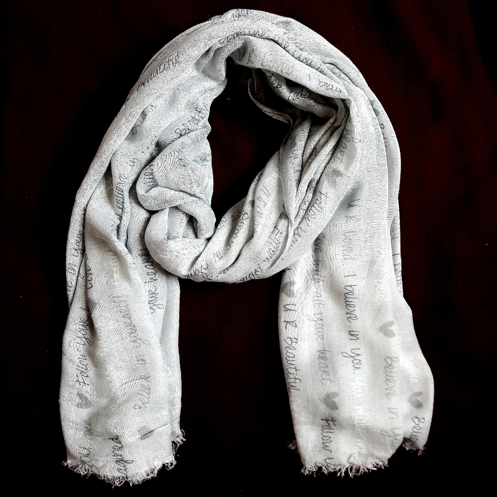 Unbranded Gray And White Fringe Scarf